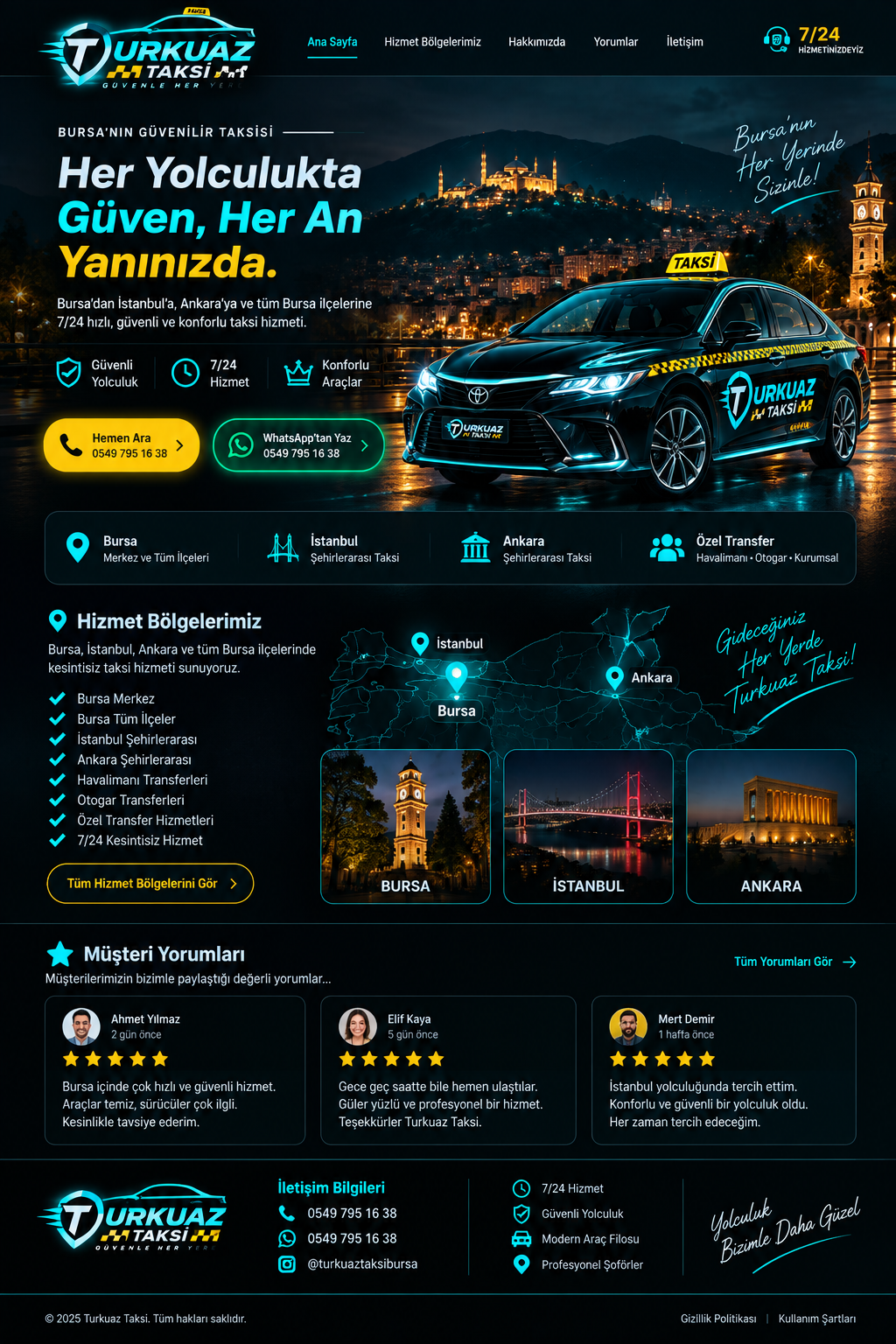 Turkuaz Taksi masaüstü ana sayfa tasarımı